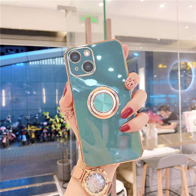 Luxurious Electroplating Ring Holder Soft Silicone Back Case  For iPhone 13