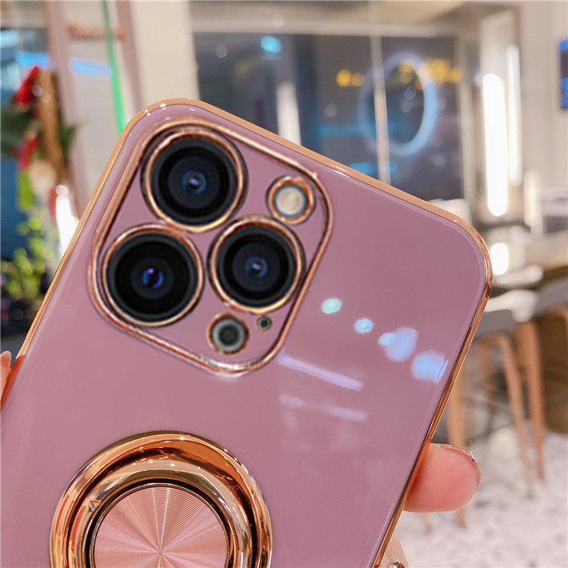 Luxurious Electroplating Ring Holder Soft Silicone Back Case  For iPhone 13 Pro