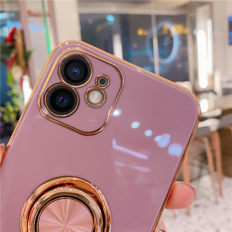 Luxurious Electroplating Ring Holder Soft Silicone Back Case  For iPhone 12