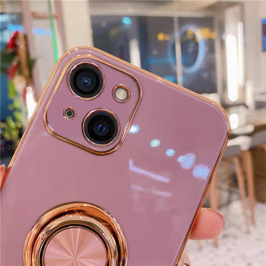 Luxurious Electroplating Ring Holder Soft Silicone Back Case  For iPhone 13