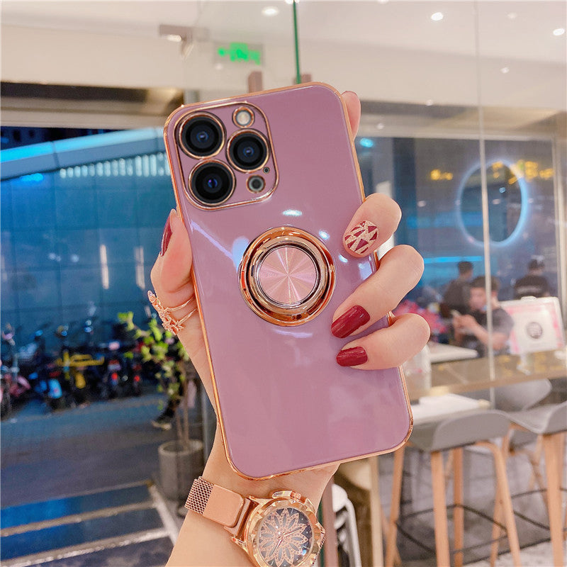 Luxurious Electroplating Ring Holder Soft Silicone Back Case  For iPhone 13 Pro