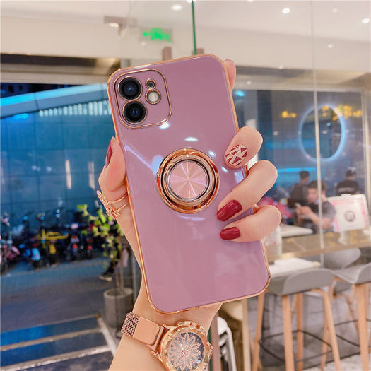 Luxurious Electroplating Ring Holder Soft Silicone Back Case  For iPhone 12