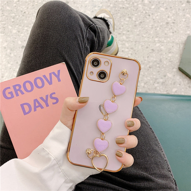 Luxurious Electroplated Soft Silicone Heart Bracelet Back Case For iPhone 13