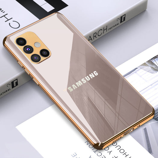 Premium Glossy Gold Edge Glass Back Case For Samsung M51