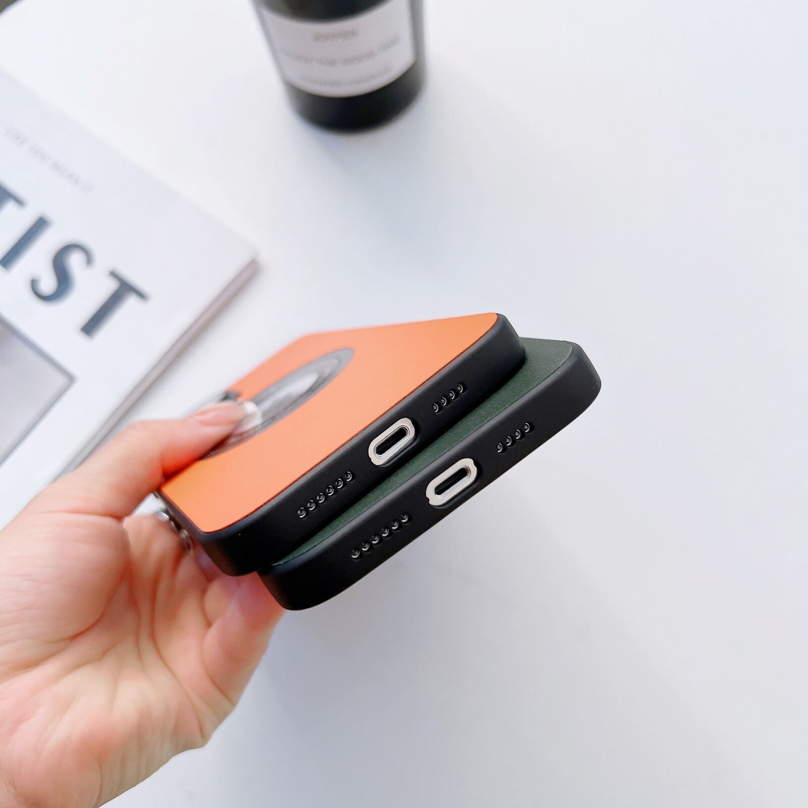 High End luxury Leather Look Magnetic Silicon Case For iPhone 14 Pro