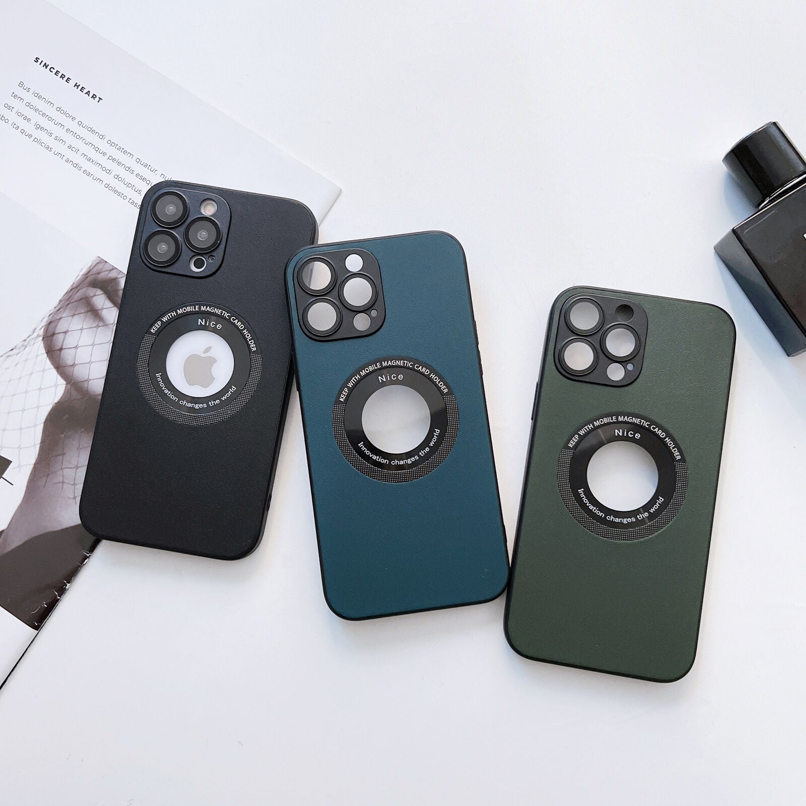 High End luxury Leather Look Magnetic Silicon Case For iPhone 14 Plus