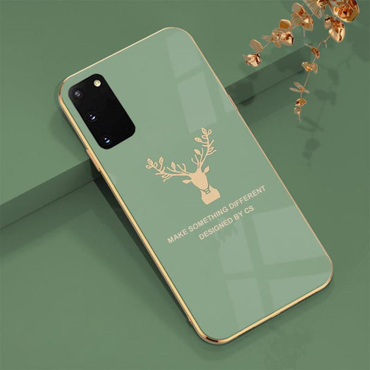 Luxury Silicon Deer Glass Case With Golden Edges For Samsung Galaxy S20 FE - planetcartonline