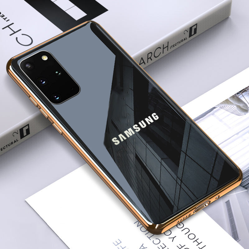 Premium Glossy Gold Edge Glass Back Case For Samsung Galaxy S20 Plus