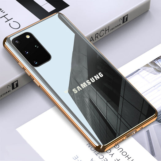 Glossy Gold Edge Glass Back Case For Samsung S20 Plus