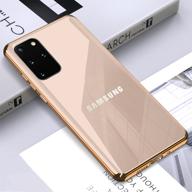 Premium Glossy Gold Edge Glass Back Case For Samsung Galaxy S20 Plus
