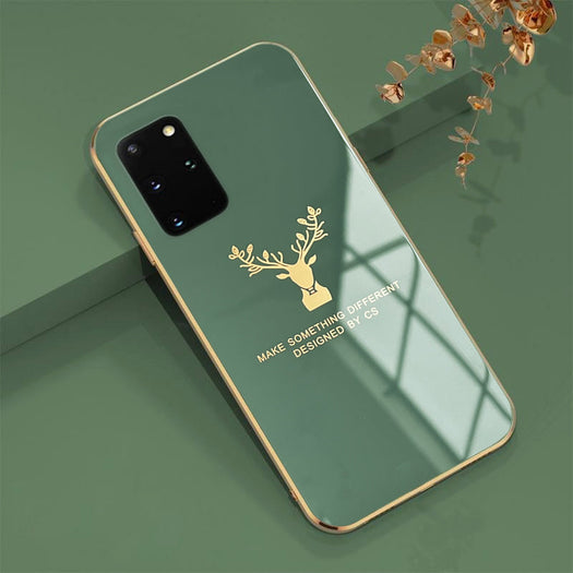 Deer Pattern Luxurious Gold Edge Glass Back Case For Android