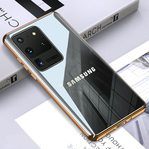 Premium Glossy Gold Edge Glass Back Case For Samsung Galaxy S20 Ultra