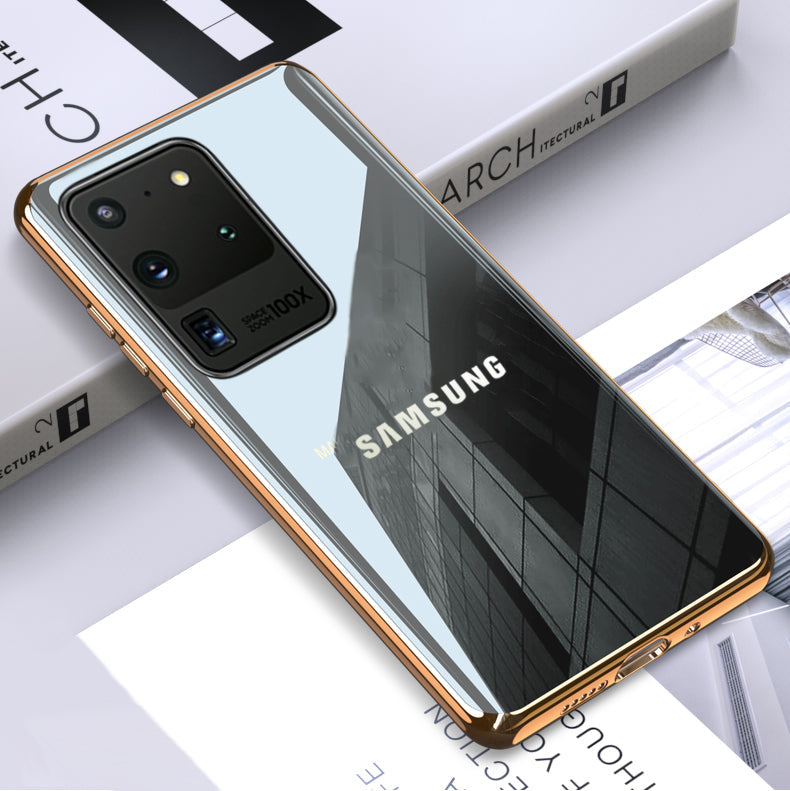 Premium Glossy Gold Edge Glass Back Case For Samsung Galaxy S20 Ultra