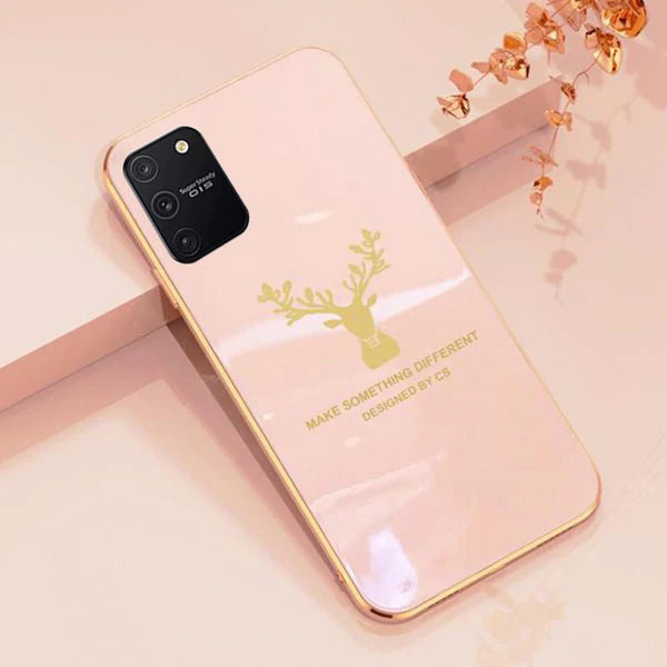 Luxury Golden Edges Deer Glass Back Case For Samsung Series - Premium Cases