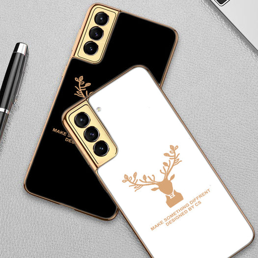 Luxury Golden Edges Deer Glass Back Case For Samsung Galaxy S21 - Premium Cases