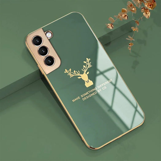Luxury Golden Edges Deer Glass Back Case For Samsung Series - Premium Cases