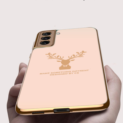 Luxury Golden Edges Deer Glass Back Case For Samsung Galaxy S21 - Premium Cases