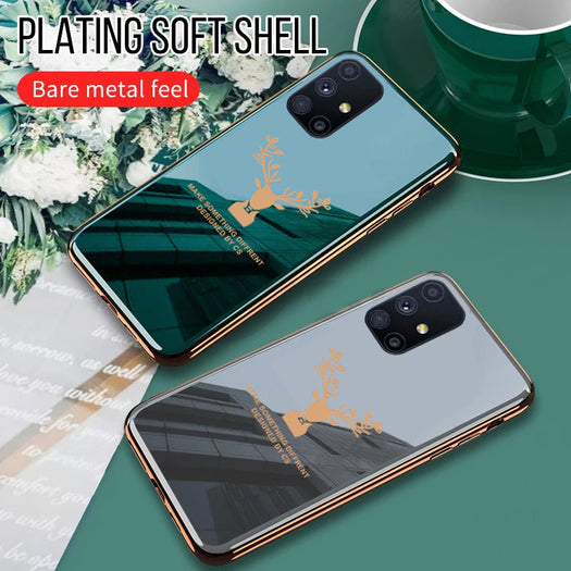 Luxury Golden Edges Deer Glass Back Case For Samsung Galaxy M51