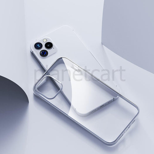 Premium Glossy Look Square Silicon Clear Silver Case For iPhone 13 Pro Max - planetcartonline