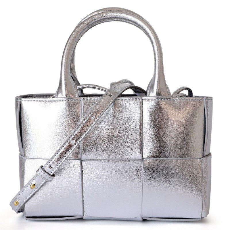 Luxury Leather Woven Bucket  Drawstring Handbag For Female