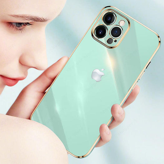Electroplated Golden Edges Glossy Glass Back Case For iPhone 13 Pro - Premium Cases