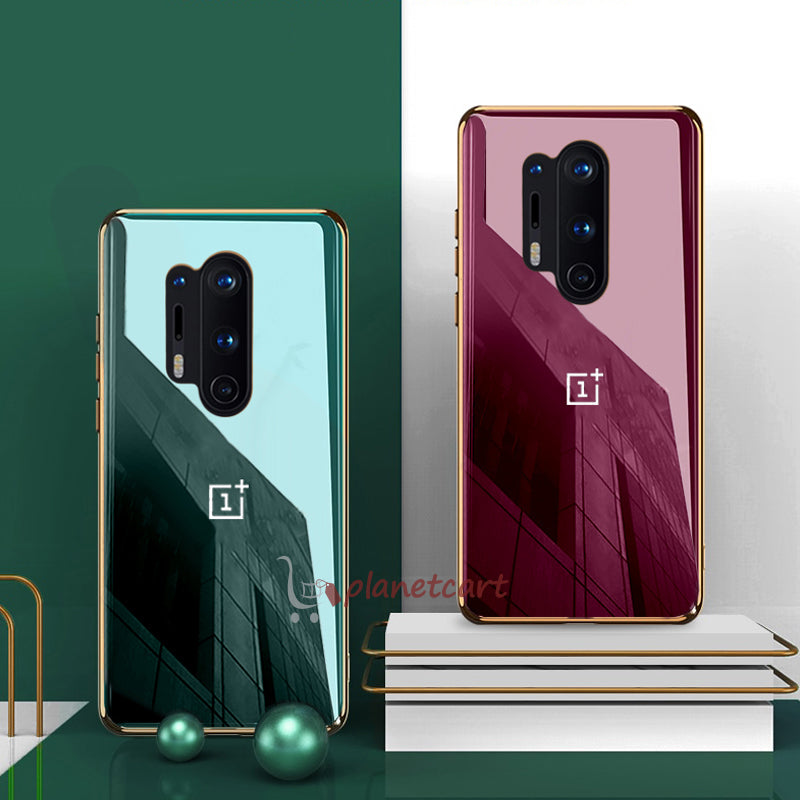 Luxury Glossy Gold Edge Glass Back Case For Oneplus 8 Pro