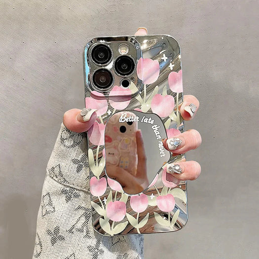 Floral Mirror Back Case For Apple iPhone