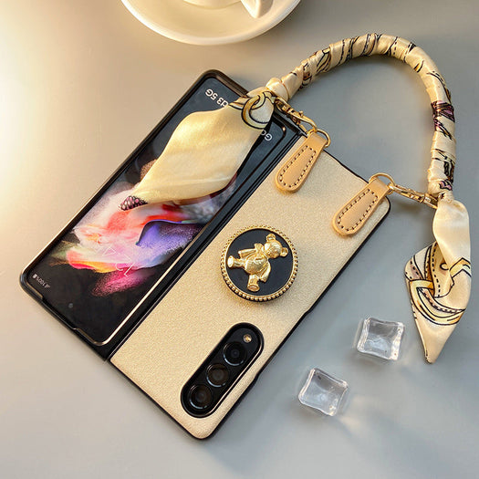 Luxury Printed Scarf Chain Bracelet And Chain Bear case for Samsung Galaxy Z Fold 4
