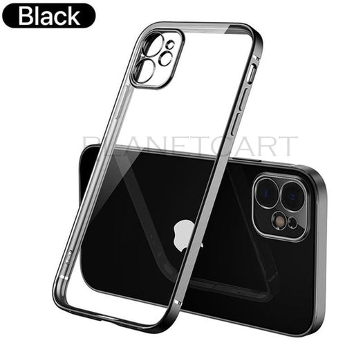 Luxury Square Silicon Clear Case With Camera Protection For iPhone 12 Pro