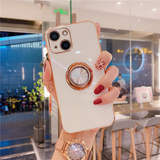 Luxurious Electroplating Ring Holder Soft Silicone Back Case  For iPhone 13