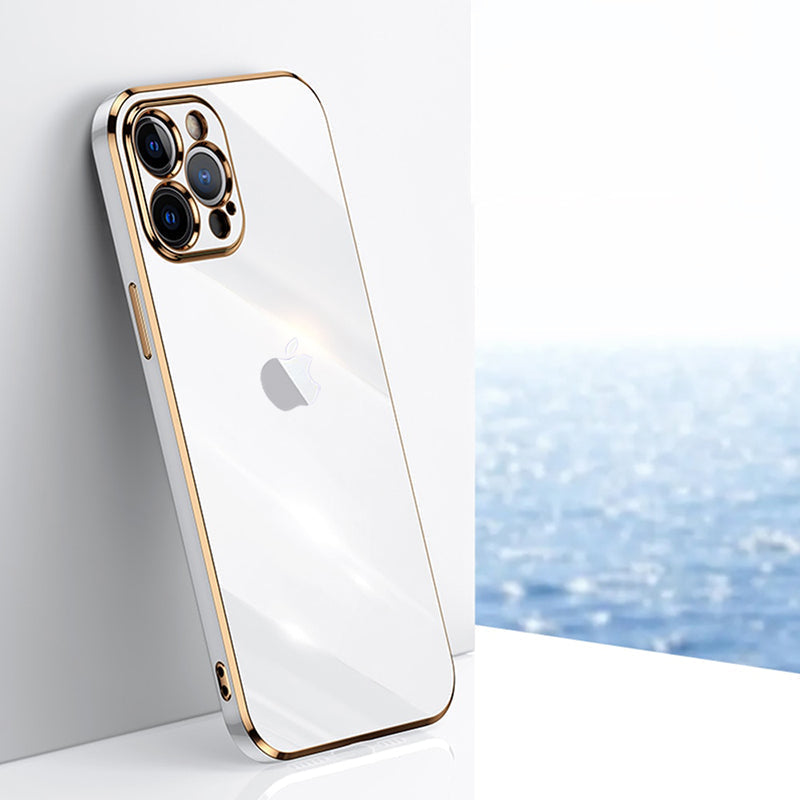 Electroplated Golden Edges Glossy Glass Back Case For iPhone For iPhone Series - Premium Cases