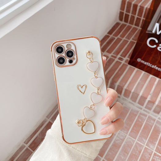 Luxurious Electroplated Soft Silicone Heart Bracelet Back Case For iPhone 13 Pro