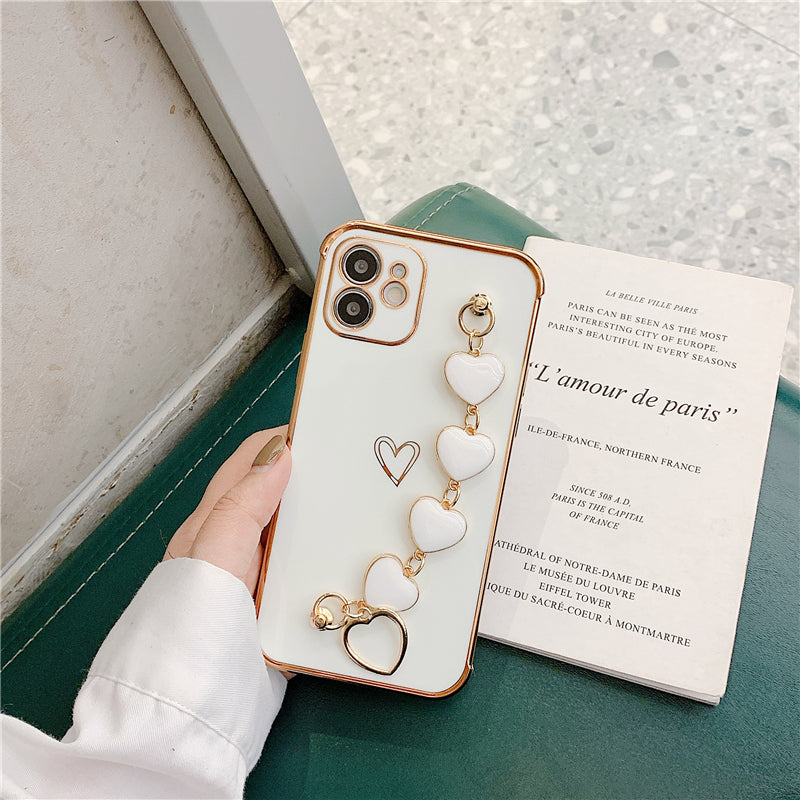 Luxurious Electroplated Soft Silicone Heart Bracelet Back Case For iPhone 11