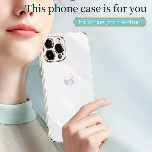 Electroplated Golden Edges Glossy Glass Back Case For iPhone 13 Pro - Premium Cases