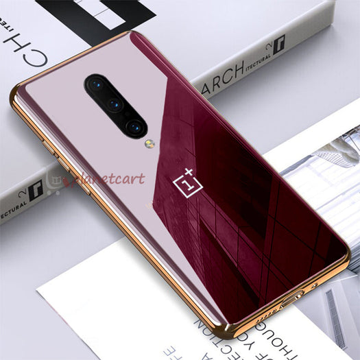 Premium Glossy Gold Edge Glass Back Case For Oneplus 7 Pro