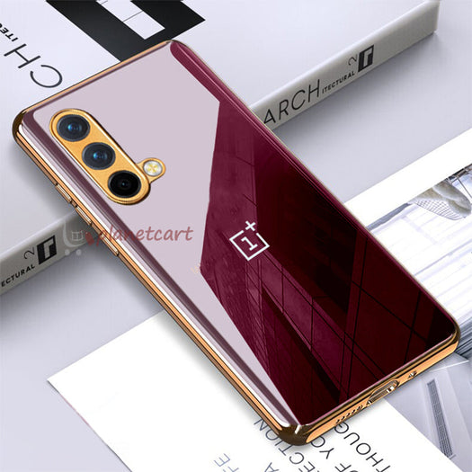 Luxury Glossy Gold Edge Glass Back Case For Oneplus Nord Ce
