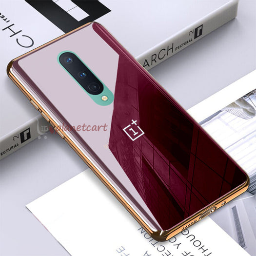 Luxury Glossy Gold Edge Glass Back Case For Oneplus 8