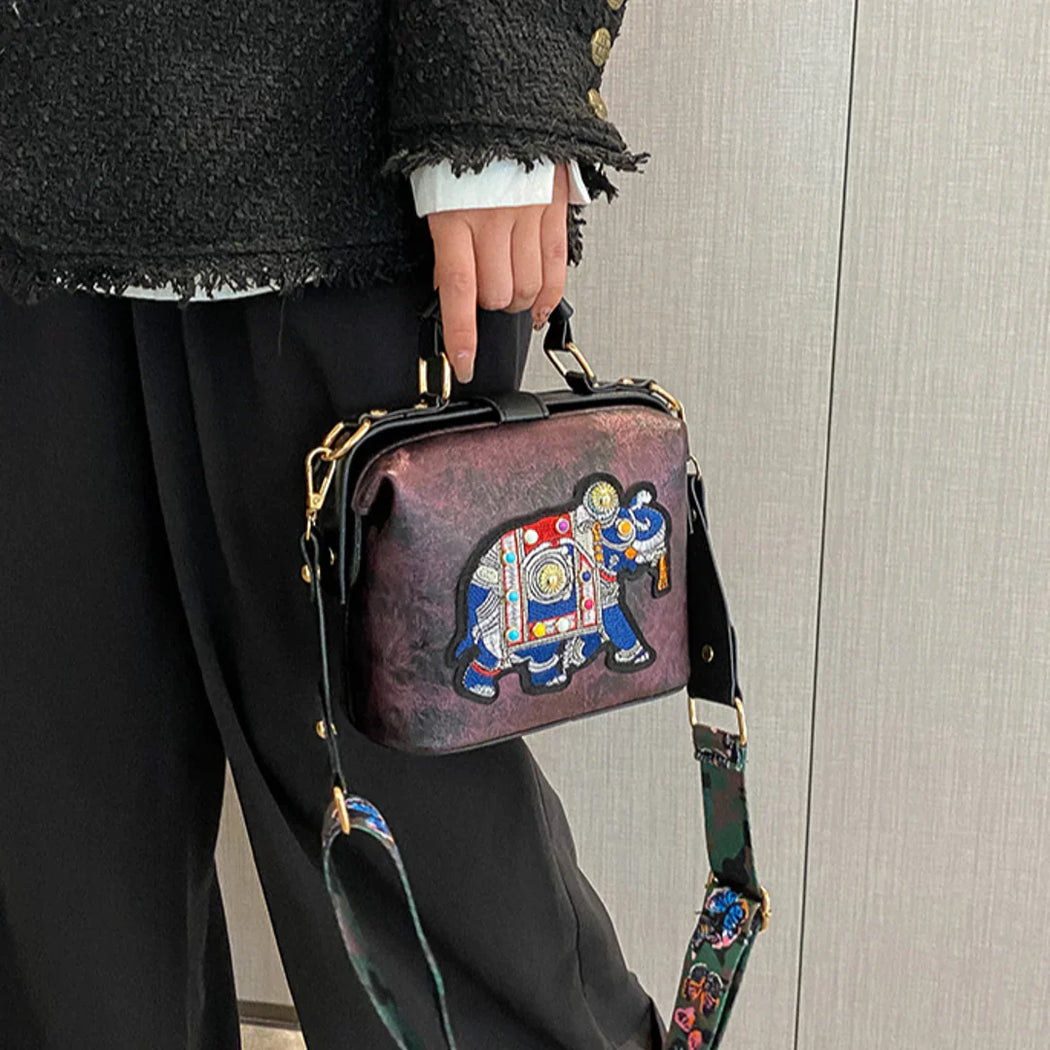 Luxury Vintage Embroidery Elephant Wide Butterfly Strap Women's Handbags