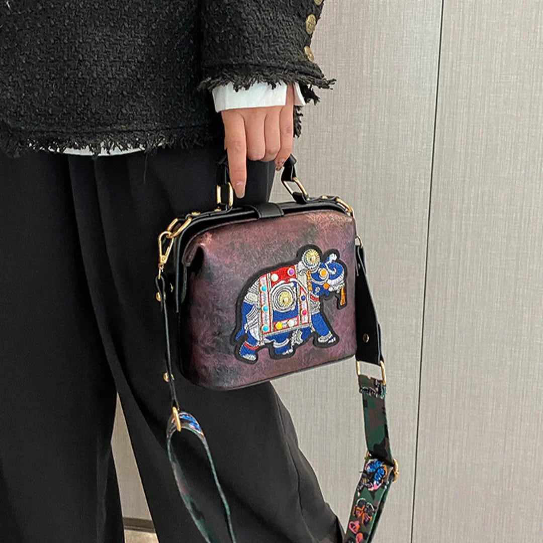 Luxury Vintage Embroidery Elephant Wide Butterfly Strap Women's Handbags