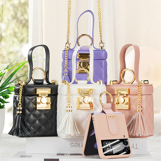 Luxury Leather Bag Metal Long Chain Case for Samsung Galaxy Z Flip 5