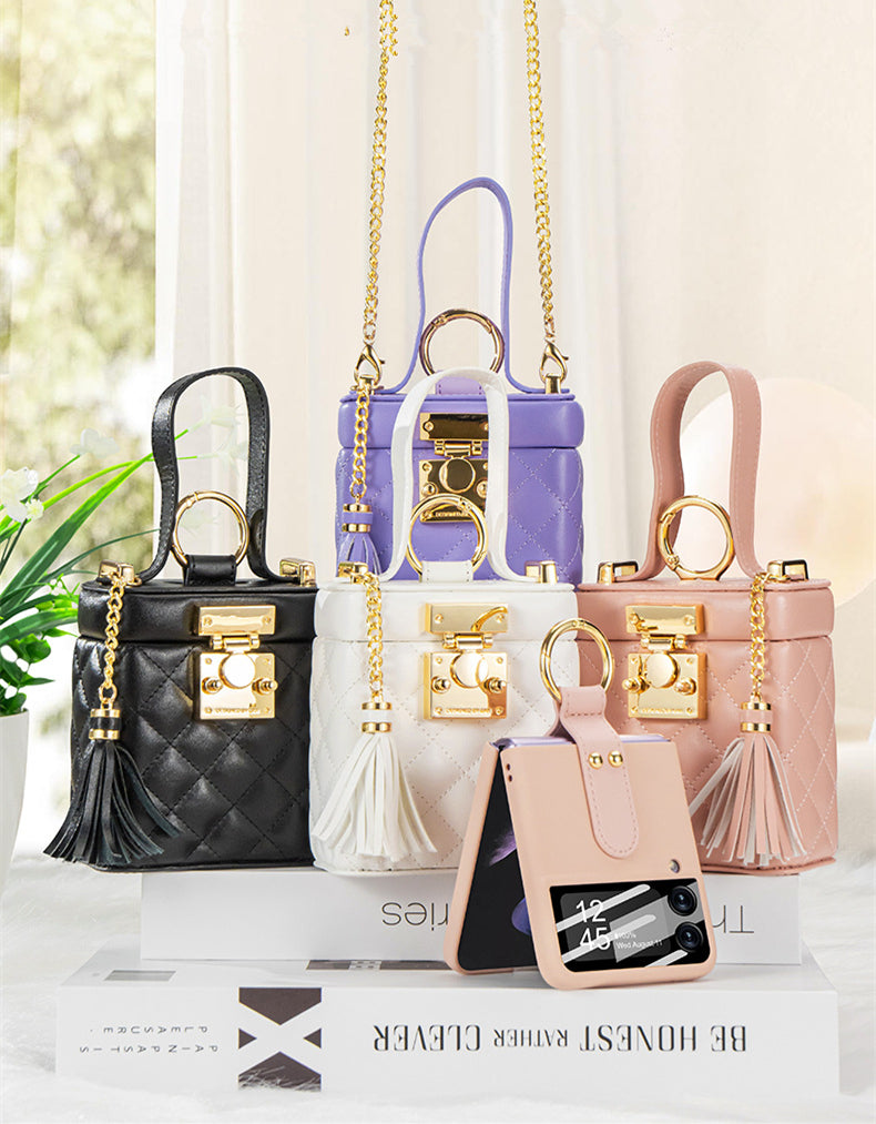 Luxury Leather Bag Metal Long Chain Case for Samsung Galaxy Z Flip 5