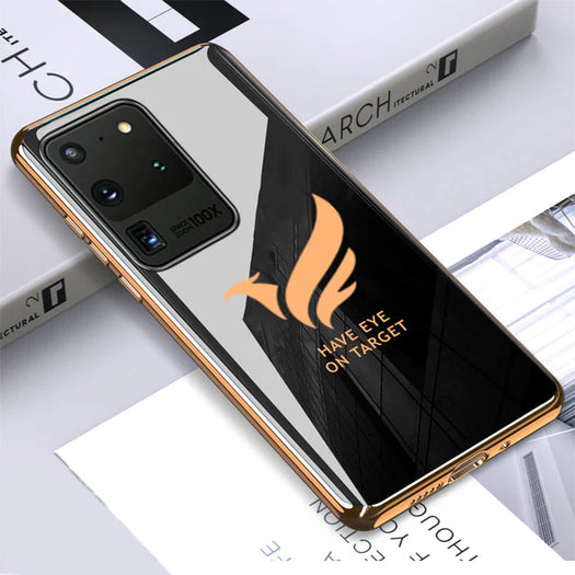 Luxury Golden Edges Bird Glass Back Case For Samsung Galaxy S21 Ultra