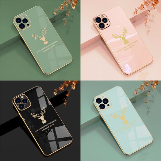 Luxurious Deer Glass Back Case With Golden Edges For iPhone 11 Pro Max - planetcartonline