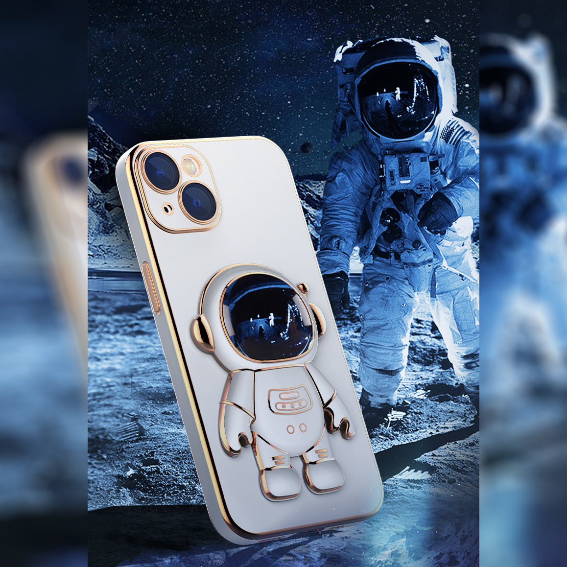 Astronaut Luxurious Gold Edge Back Case For iPhone 13