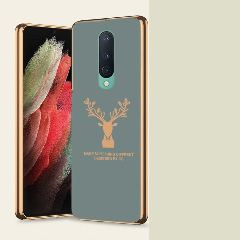 Luxury Golden Edges Deer Glass Back Case For Oneplus 8 - Premium Cases
