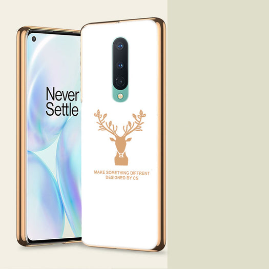 Luxury Golden Edges Deer Glass Back Case For Oneplus 8 - Premium Cases