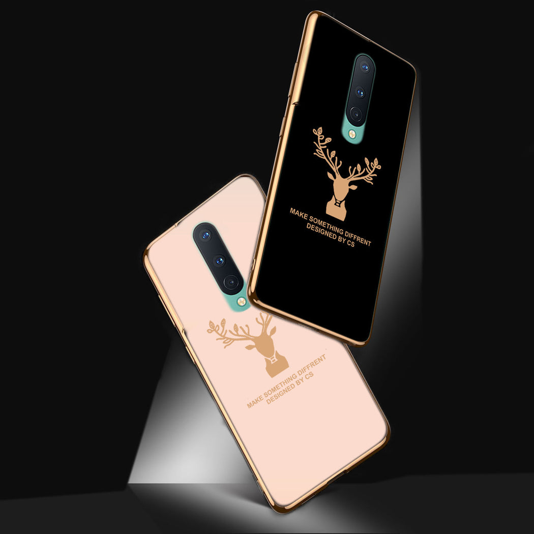 Luxury Golden Edges Deer Glass Back Case For Oneplus 8 - Premium Cases