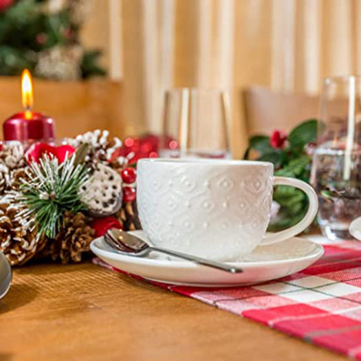 Royal Style Textured White Plain Tea Cup Set of 2 Piece