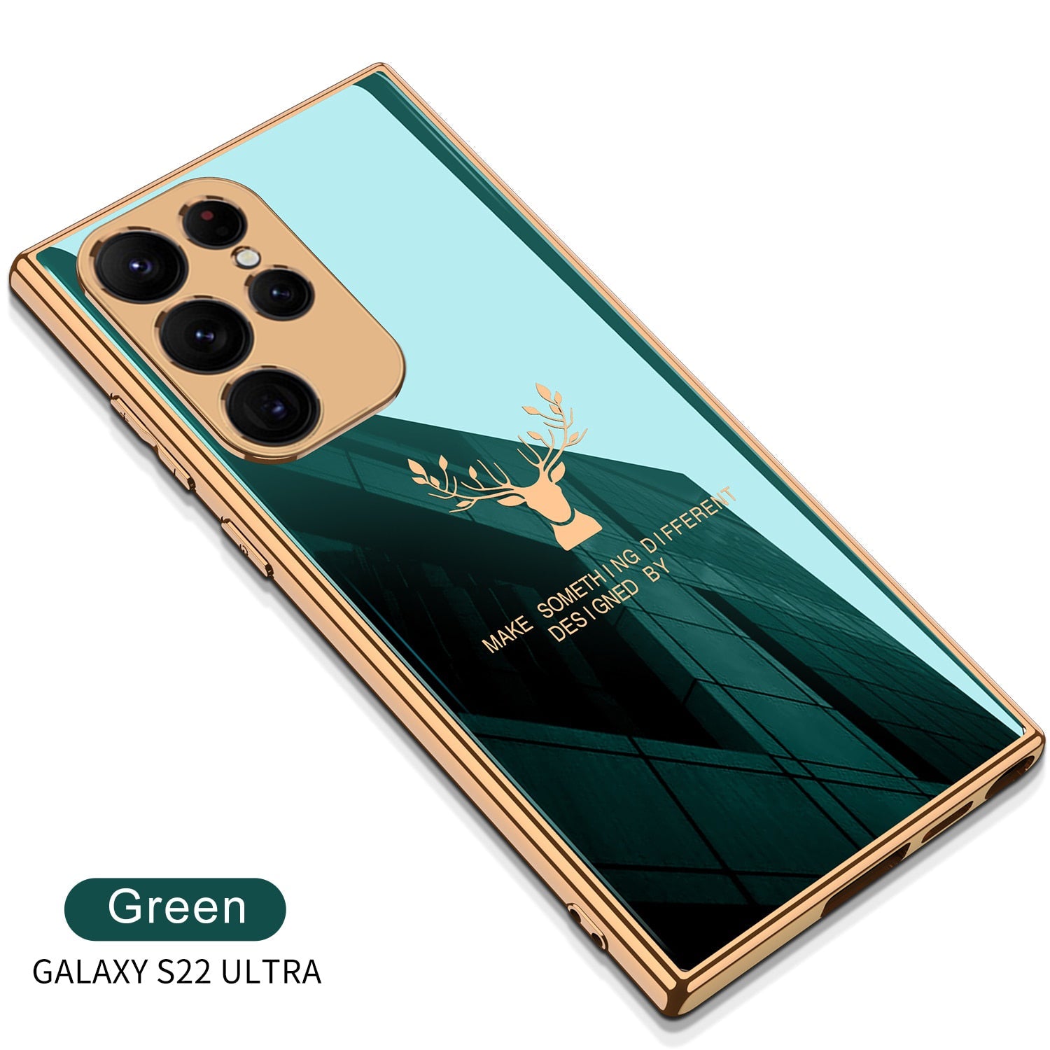 Premium Luxury Deer Pattern Electroplated Glass Back Case With Golden Edges For Samsung Galaxy S22 Ultra