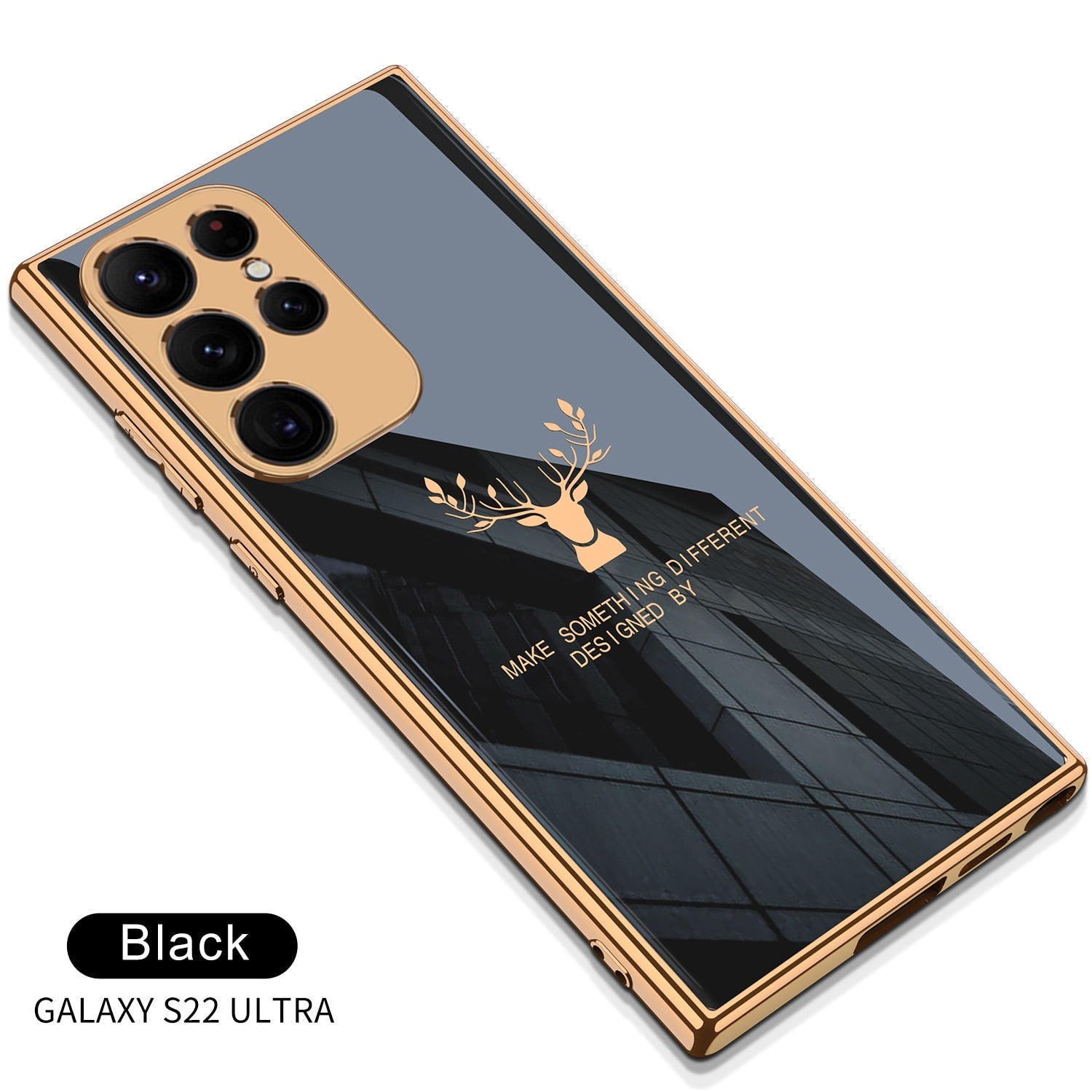 Premium Luxury Deer Pattern Electroplated Glass Back Case With Golden Edges For Samsung Galaxy S22 Ultra